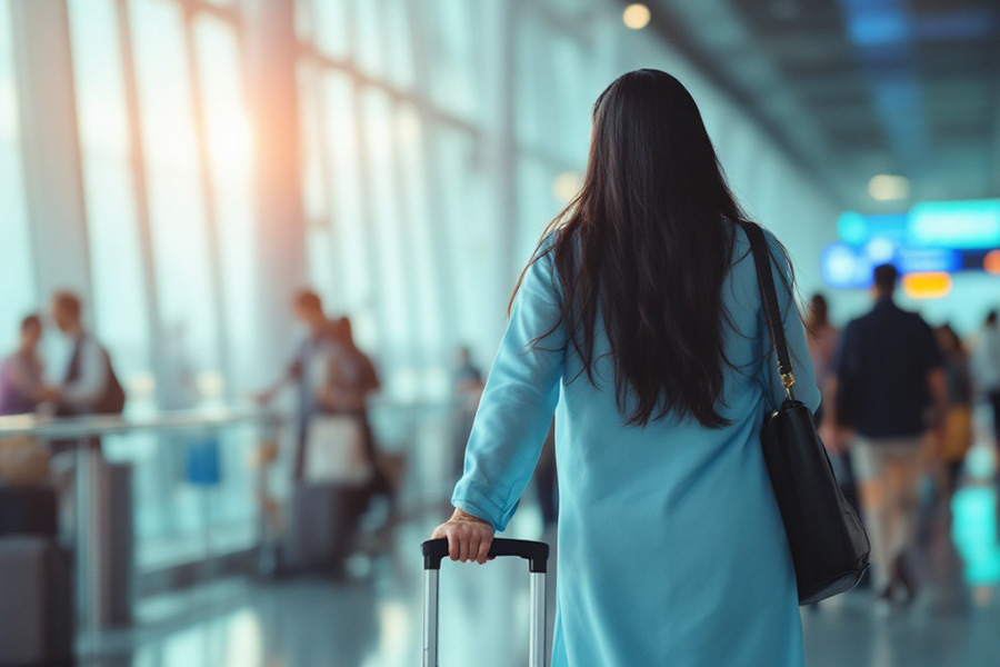 Woman walking through airport